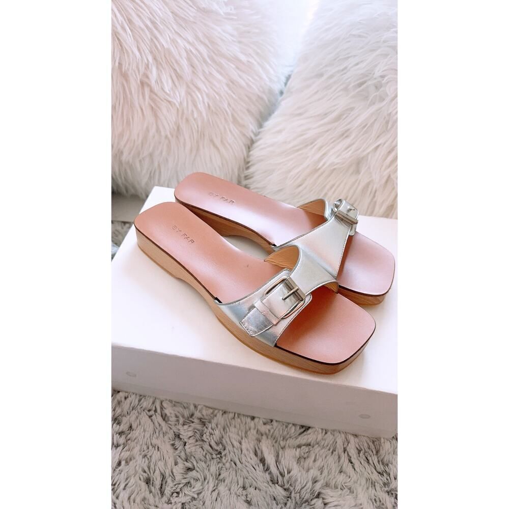 BY FAR Sam buckled metallic leather slides size 38